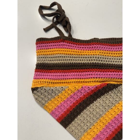 Urban Outfitters Crochet Crop Top Women’s Size Small Colorful Handkerchief Hem - Picture 3 of 10